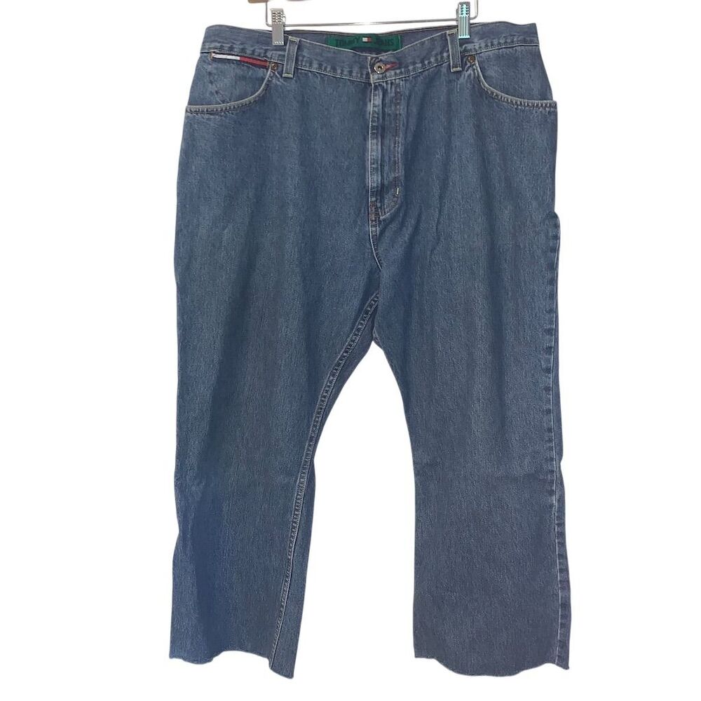 Vintage Tommy Hilfiger Tommy‎ Jeans Mens 40x34 Blue Denim Straight Raw Hem Pants